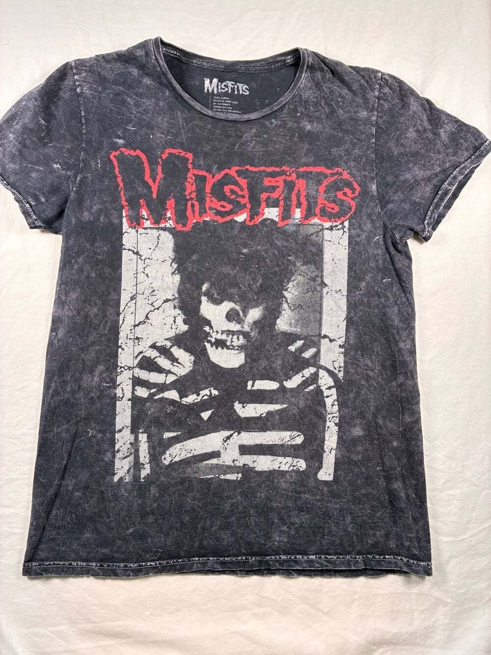 Misfits Skeleton Graphic Acid Wash T-Shirt Size S